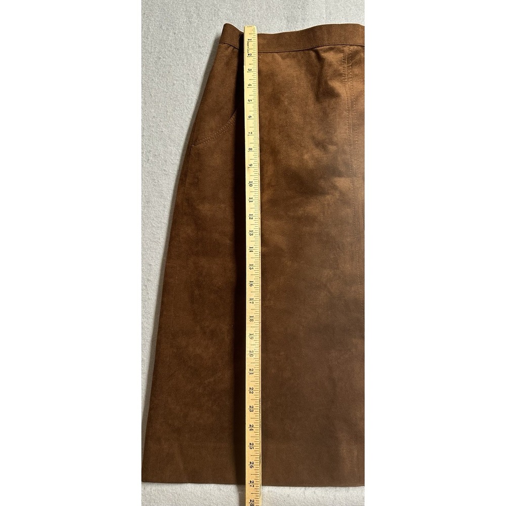 70s Brown Suede Leather Midi Skirt Lined Pockets Slit Western Boho Sz Medium VTG - Picture 3 of 9
